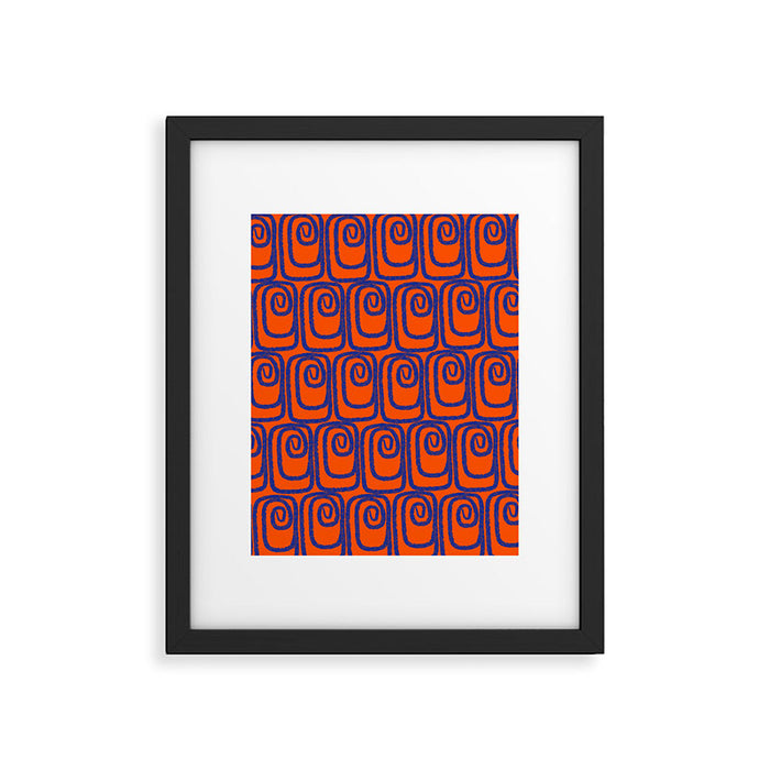 Mid Century Modern Twist Pattern in Orange and Bright Blue Framed Art Print Gallery Image 1