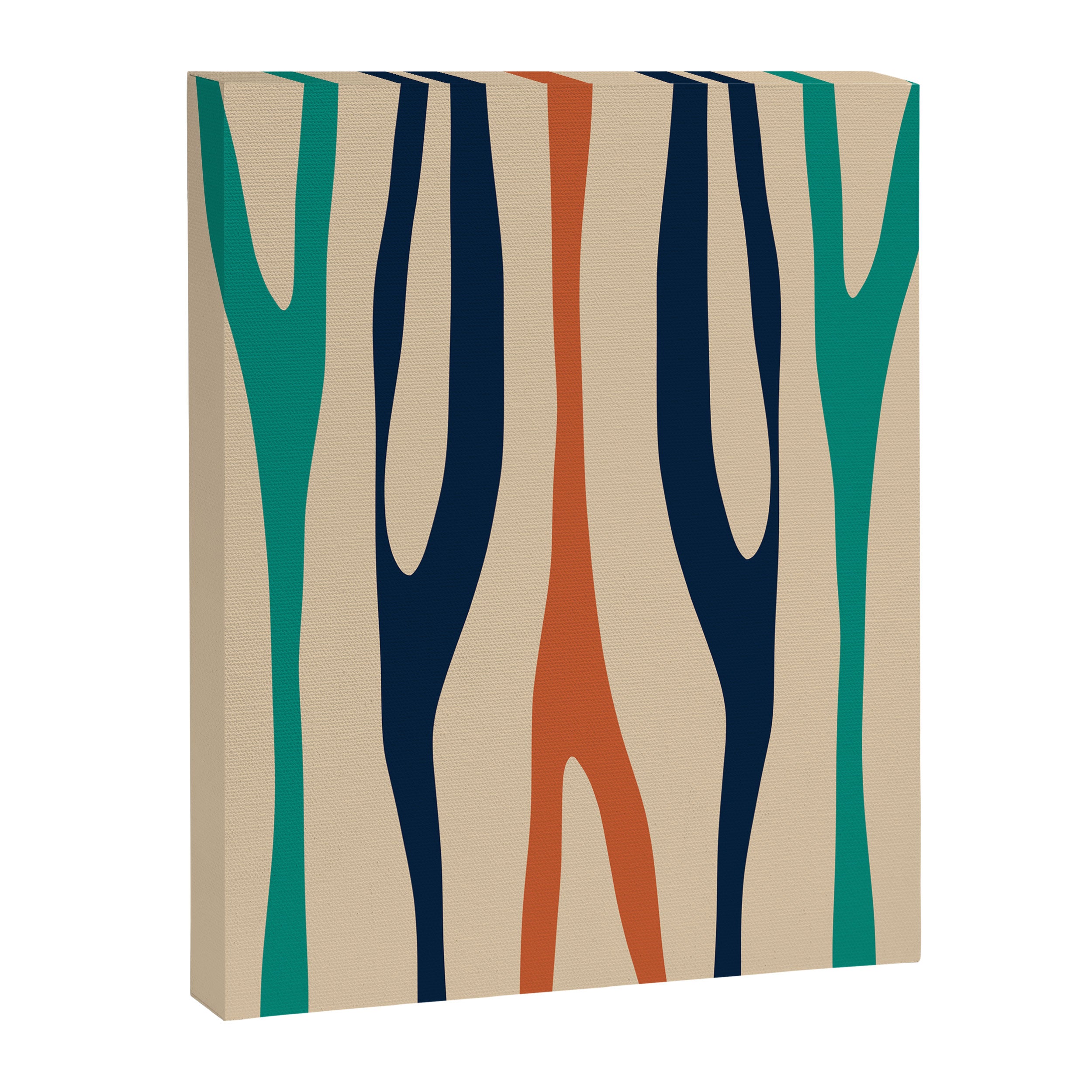 Mid Century Modern Wild Stripes Minimal Abstract Pattern Teal Navy Blue Burnt Orange Canvas Print Gallery Image 8
