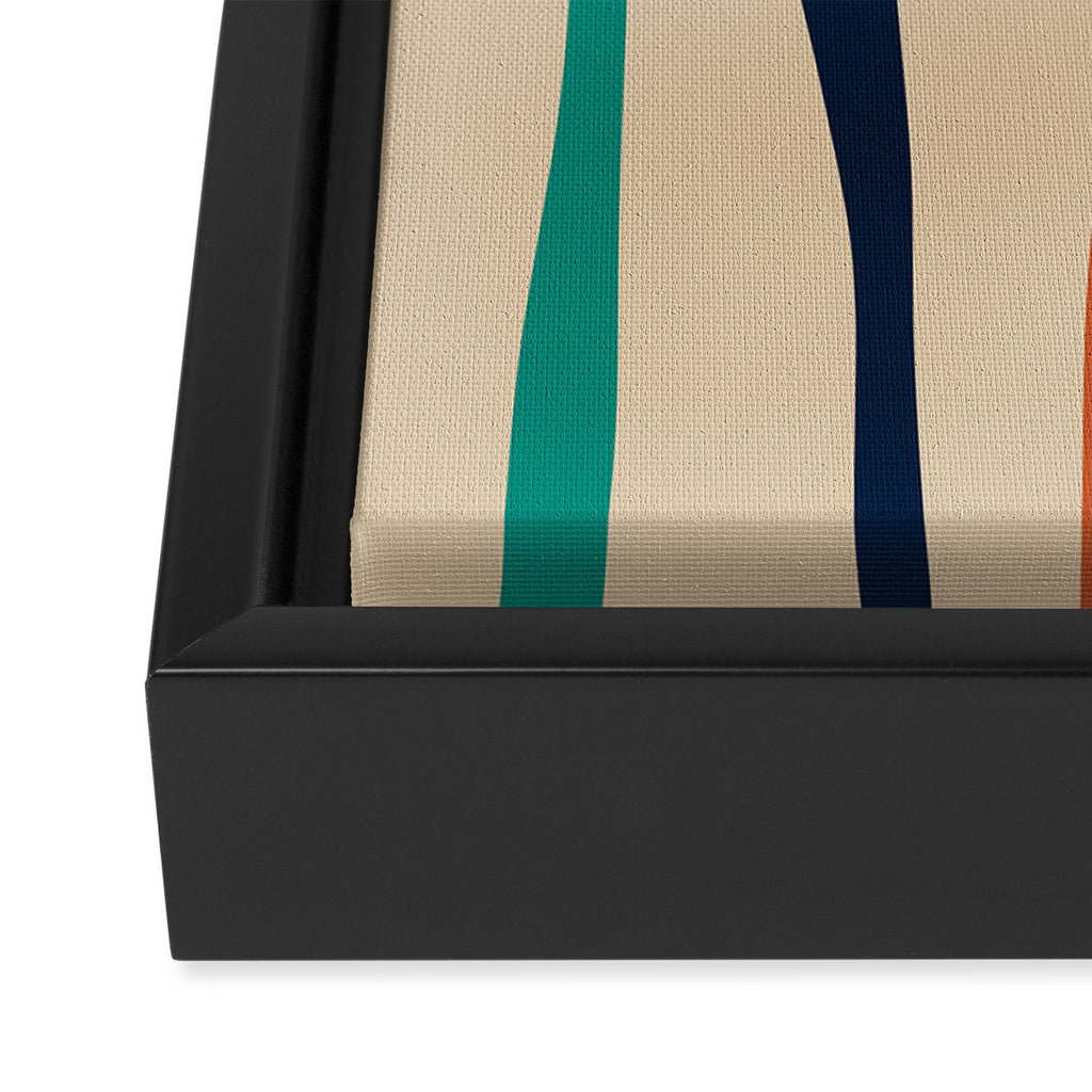 Mid Century Modern Wild Stripes Minimal Abstract Pattern Teal Navy Blue Burnt Orange Framed Canvas Print Gallery Image 3