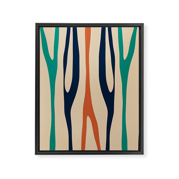 Mid Century Modern Wild Stripes Minimal Abstract Pattern Teal Navy Blue Burnt Orange Framed Canvas Print Gallery Image 1