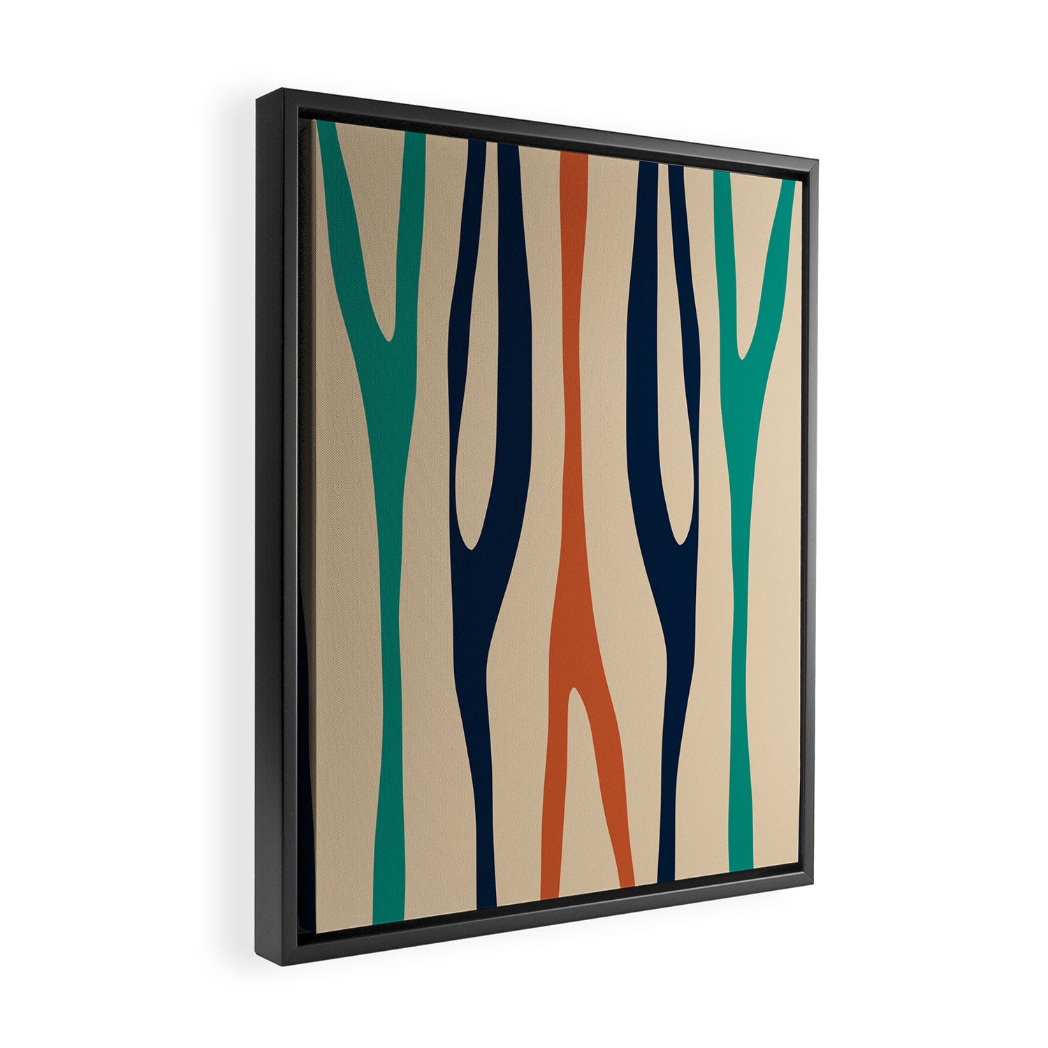 Mid Century Modern Wild Stripes Minimal Abstract Pattern Teal Navy Blue Burnt Orange Framed Canvas Print Gallery Image 2