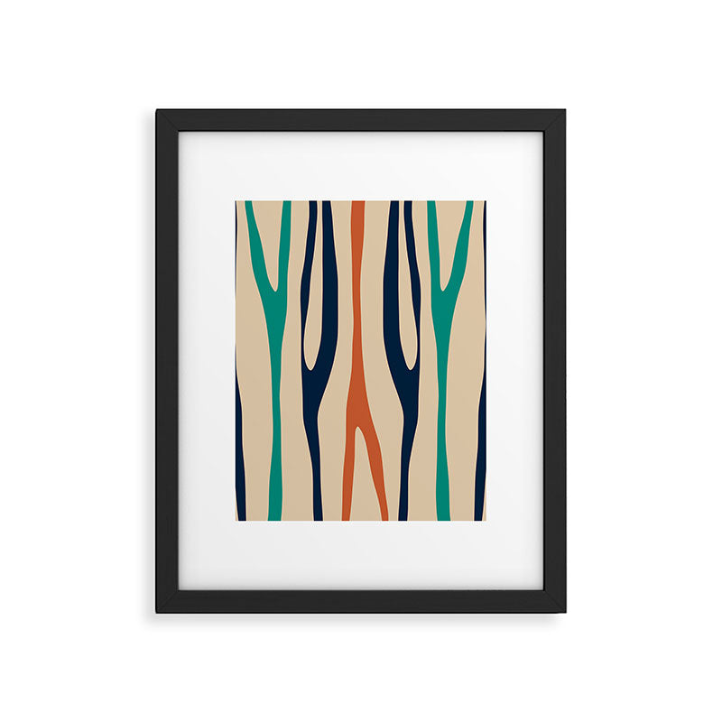 Mid Century Modern Wild Stripes Minimal Abstract Pattern Teal Navy Blue Burnt Orange Framed Art Print Gallery Image 6