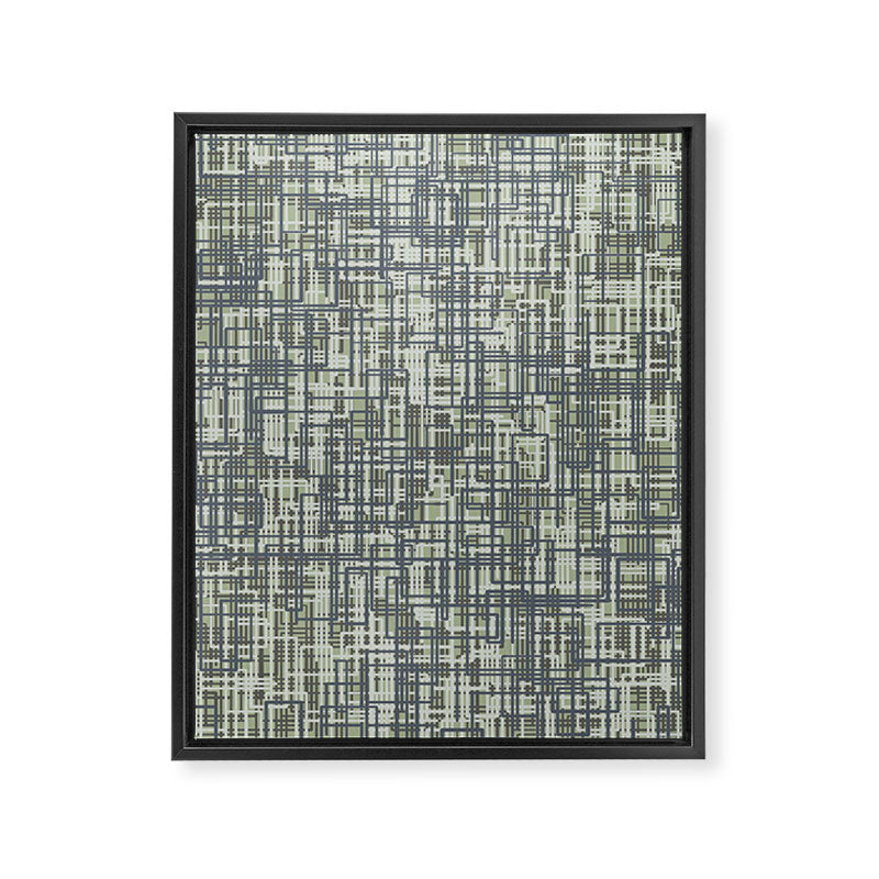 Mid Century Modern Woven Circuit Pattern in Sage Green and Blue Gray Framed Canvas Print Gallery Image 8
