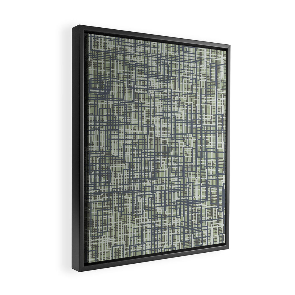 Mid Century Modern Woven Circuit Pattern in Sage Green and Blue Gray Framed Canvas Print Gallery Image 2