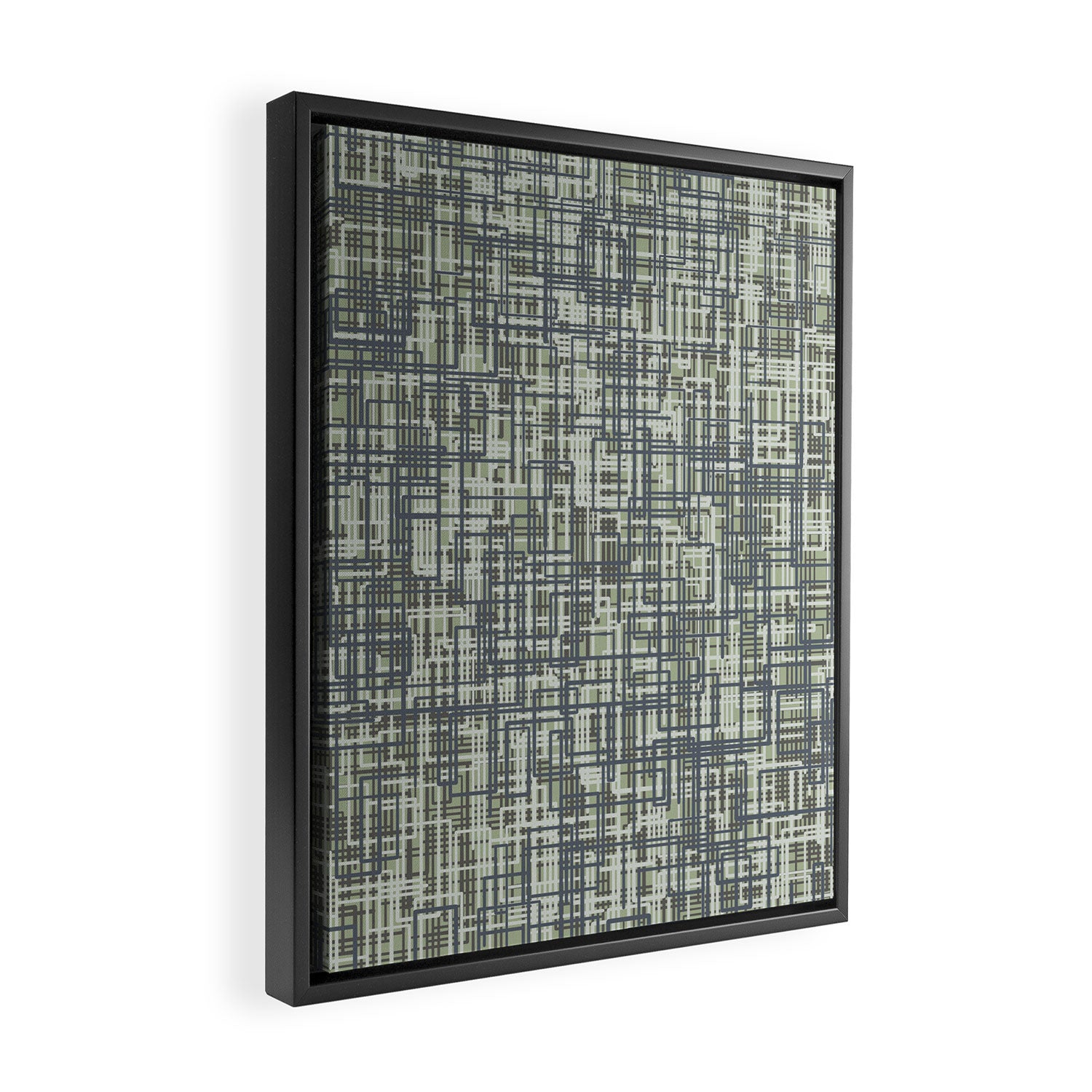 Mid Century Modern Woven Circuit Pattern in Sage Green and Blue Gray Framed Canvas Print Gallery Image 2