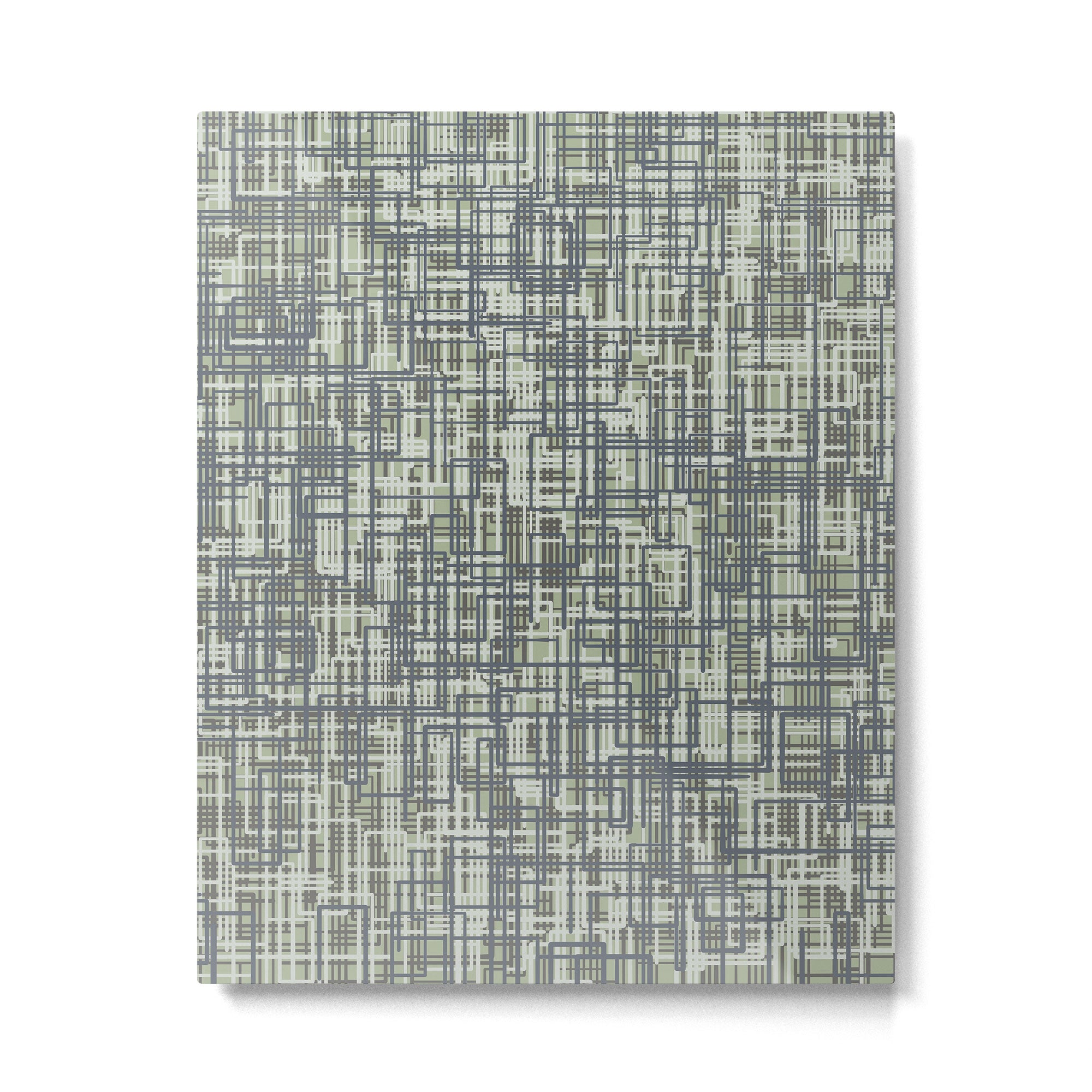 Mid Century Modern Woven Circuit Pattern in Sage Green and Blue Gray Metal Print Gallery Image 6