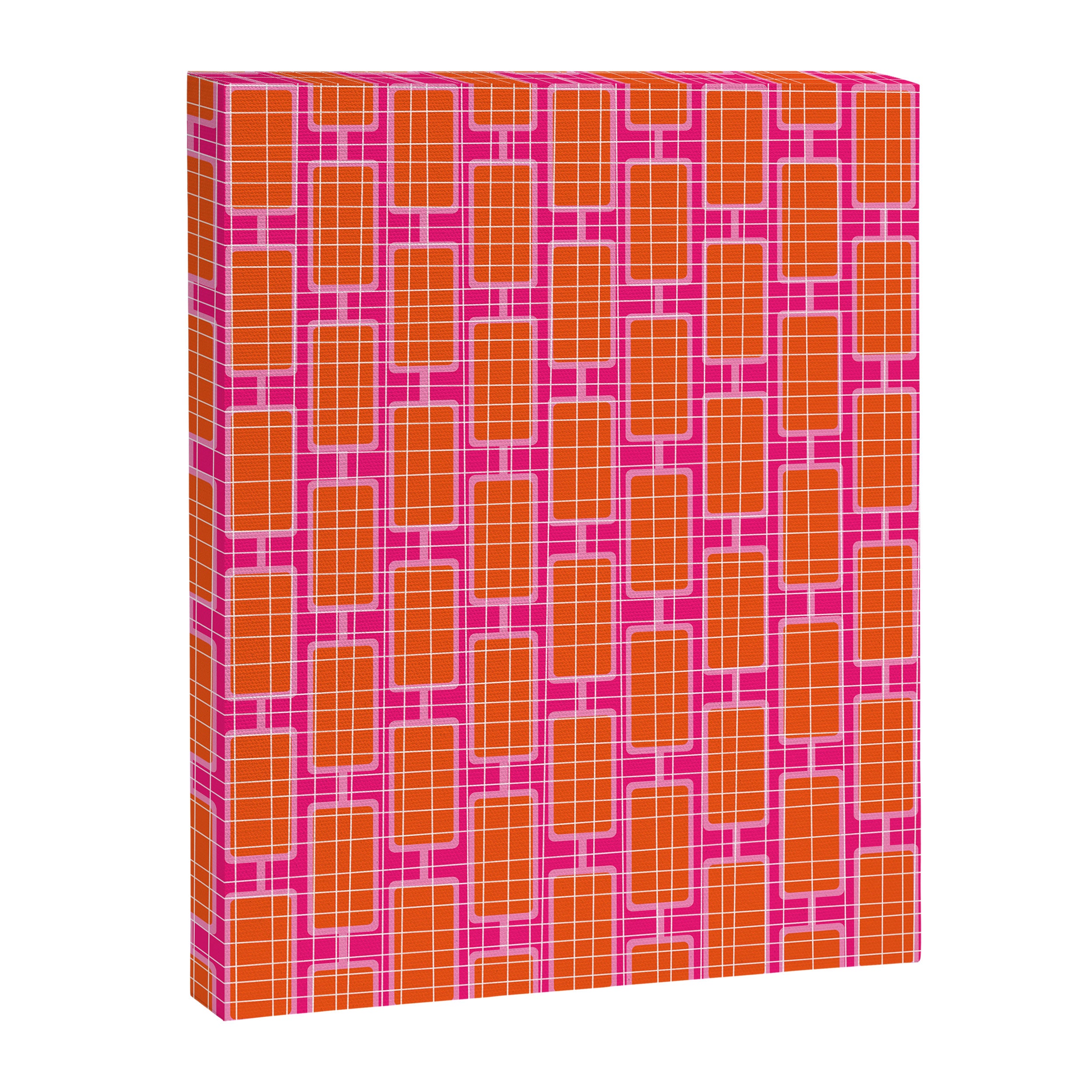 Mid Century Modern Woven Link Pattern Hot Pink and Orange Canvas Print Gallery Image 6