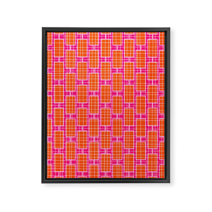 Mid Century Modern Woven Link Pattern Hot Pink and Orange Framed Canvas Print Gallery Image 1