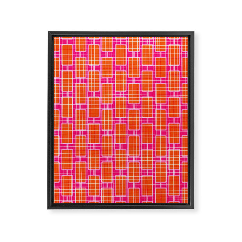 Mid Century Modern Woven Link Pattern Hot Pink and Orange Framed Canvas Print Gallery Image 6