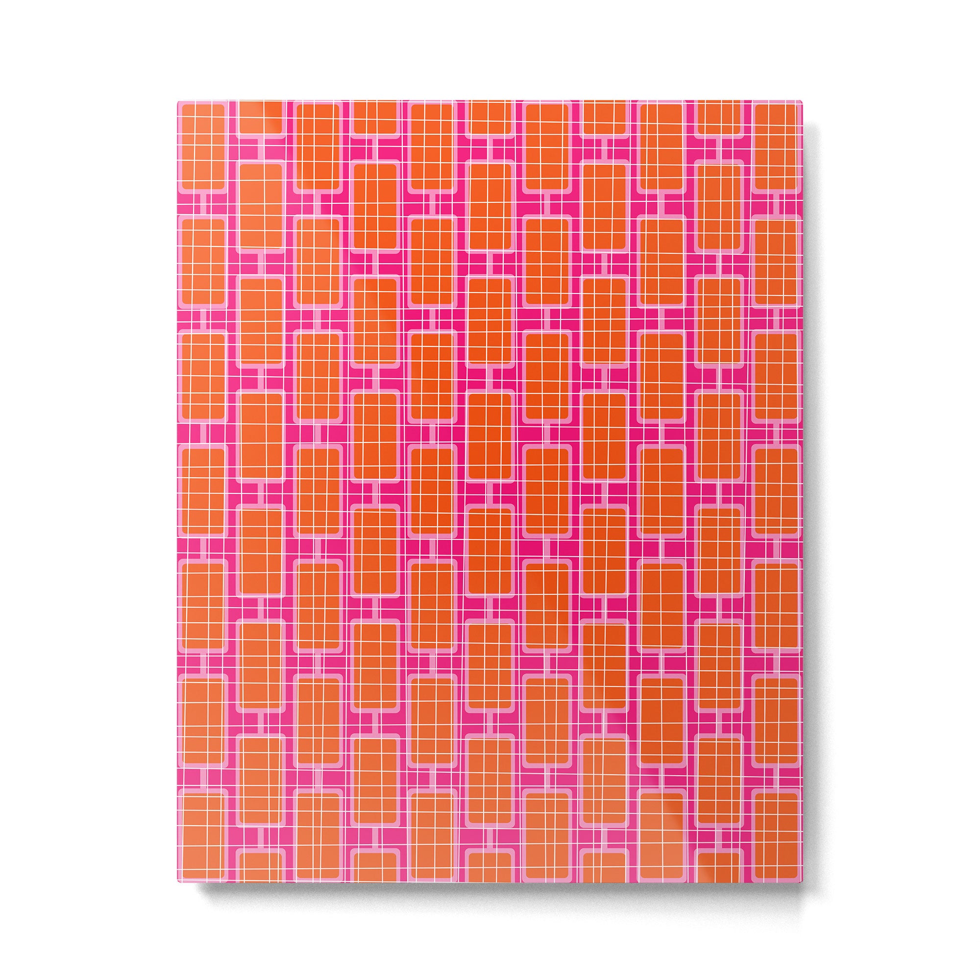 Mid Century Modern Woven Link Pattern Hot Pink and Orange Metal Print Gallery Image 4