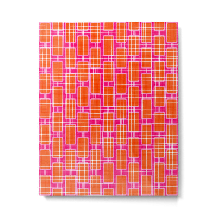 Mid Century Modern Woven Link Pattern Hot Pink and Orange Metal Print Gallery Image 1
