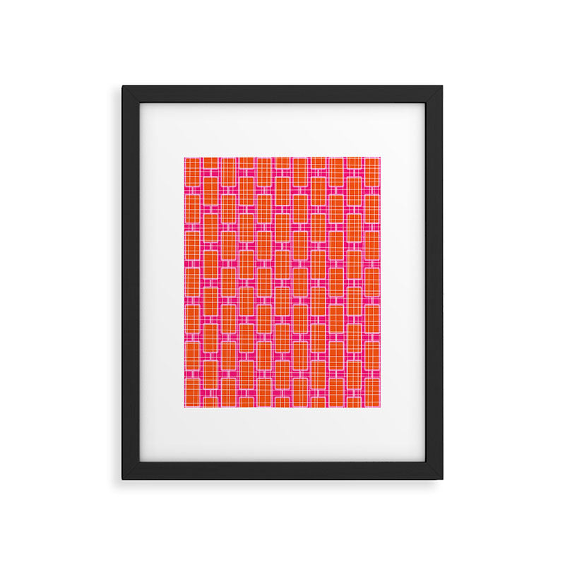 Mid Century Modern Woven Link Pattern Hot Pink and Orange Framed Art Print Gallery Image 5