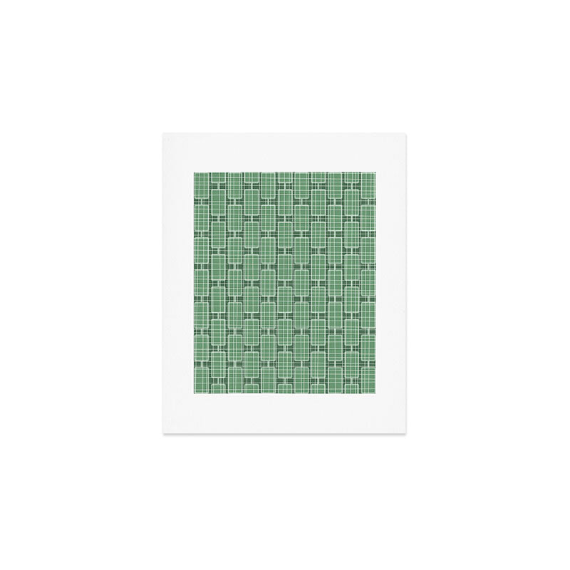 Mid Century Modern Woven Link Pattern in Green Art Print Gallery Image 1