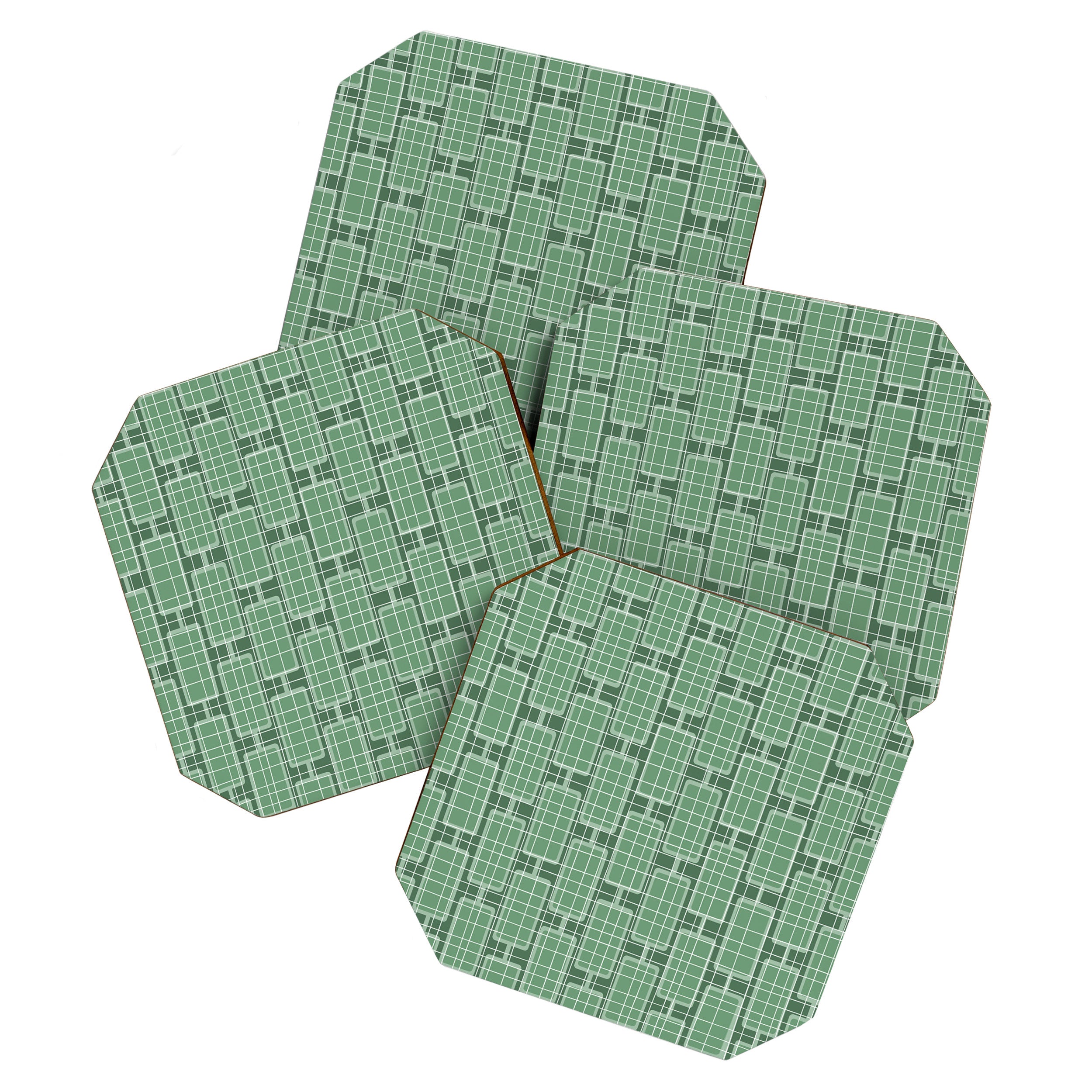 Mid Century Modern Woven Link Pattern in Green Coaster Gallery Image 1