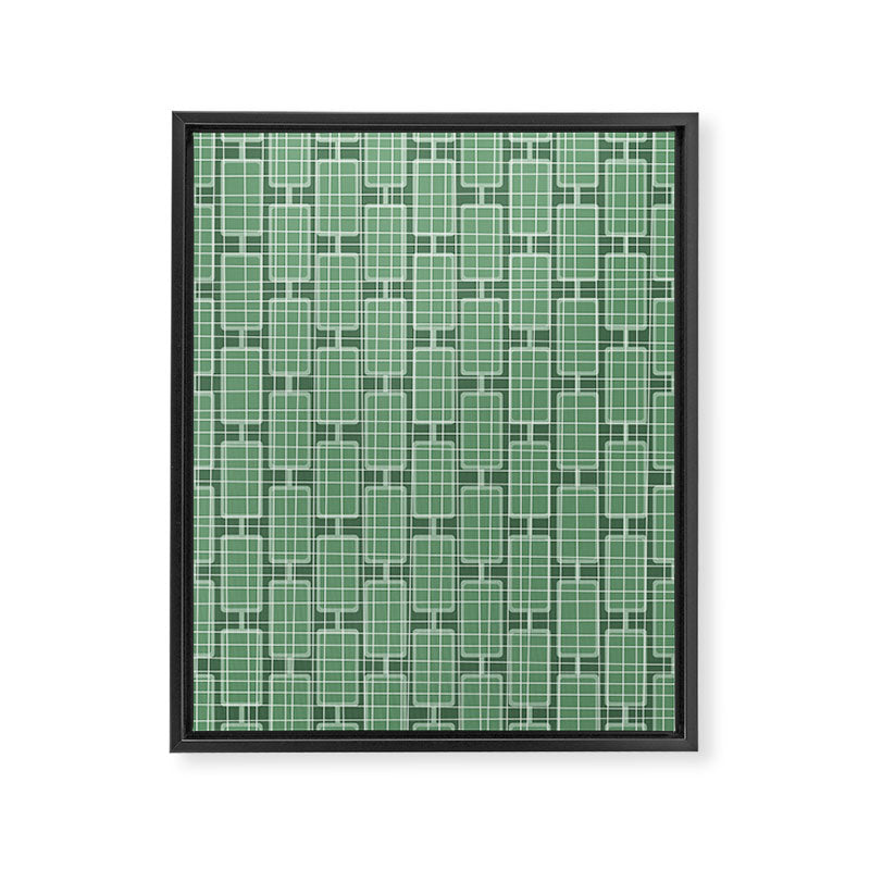 Mid Century Modern Woven Link Pattern in Green Framed Canvas Print Gallery Image 6