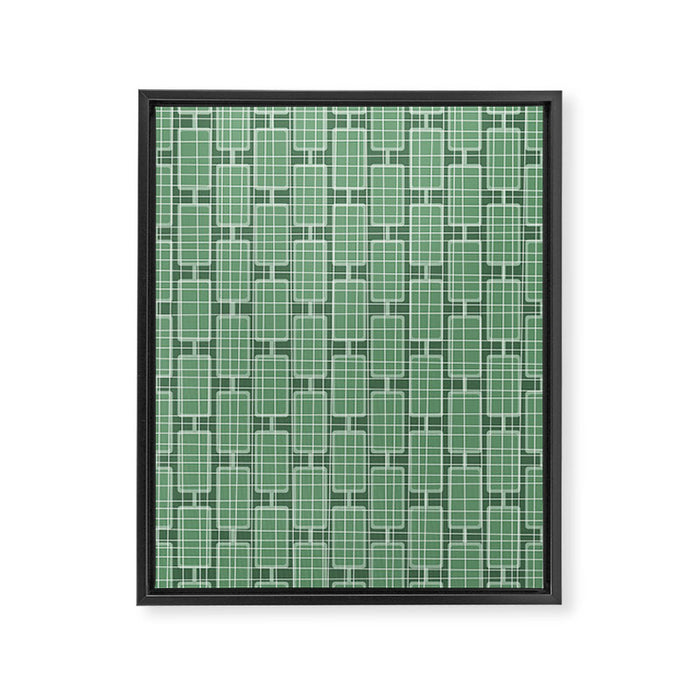 Mid Century Modern Woven Link Pattern in Green Framed Canvas Print Gallery Image 1