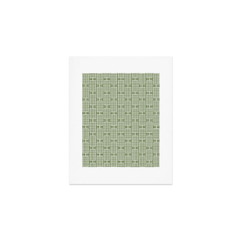 Mid Century Modern Woven Link Pattern in Green Sage Art Print Gallery Image 1