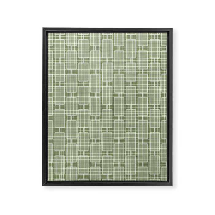 Mid Century Modern Woven Link Pattern in Green Sage Framed Canvas Print Gallery Image 1