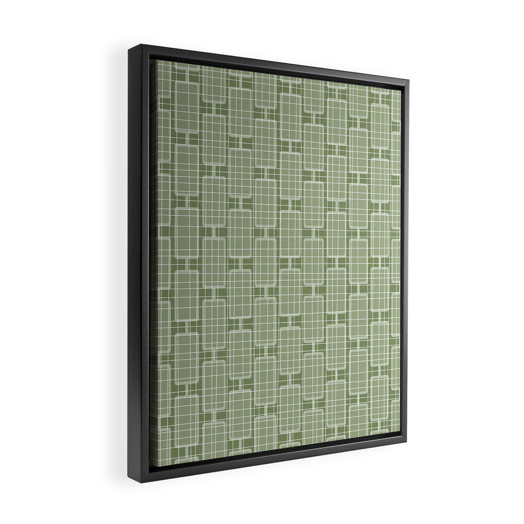 Mid Century Modern Woven Link Pattern in Green Sage Framed Canvas Print Gallery Image 2