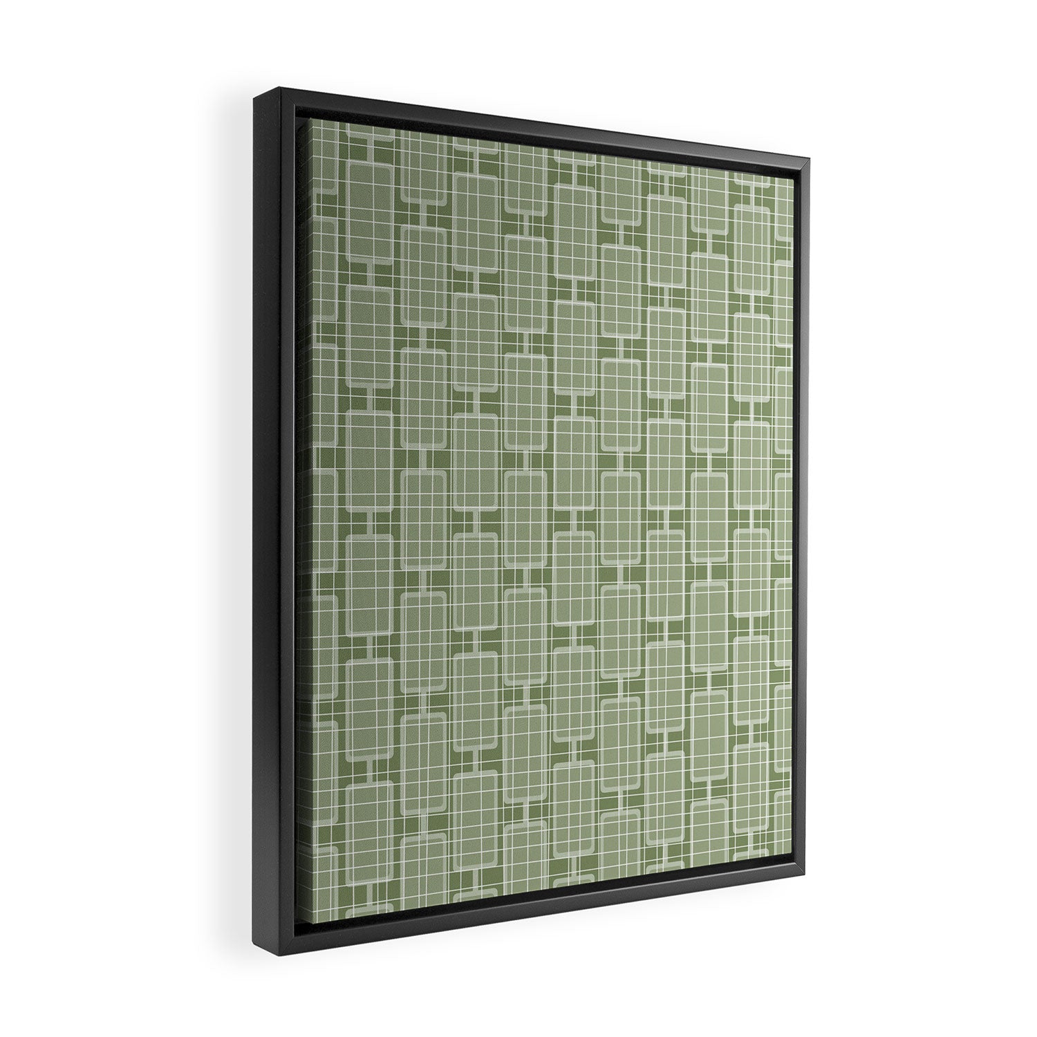 Mid Century Modern Woven Link Pattern in Green Sage Framed Canvas Print Gallery Image 2