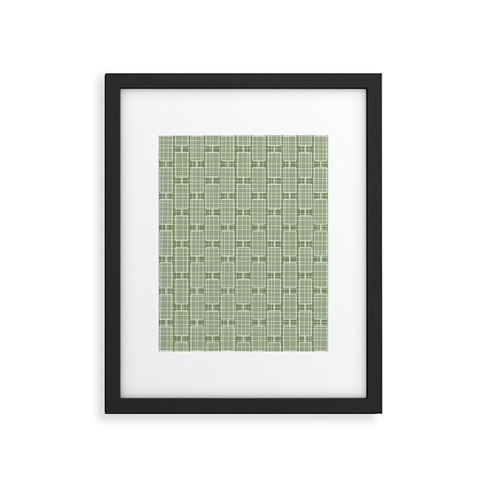 Mid Century Modern Woven Link Pattern in Green Sage Framed Art Print Gallery Image 1