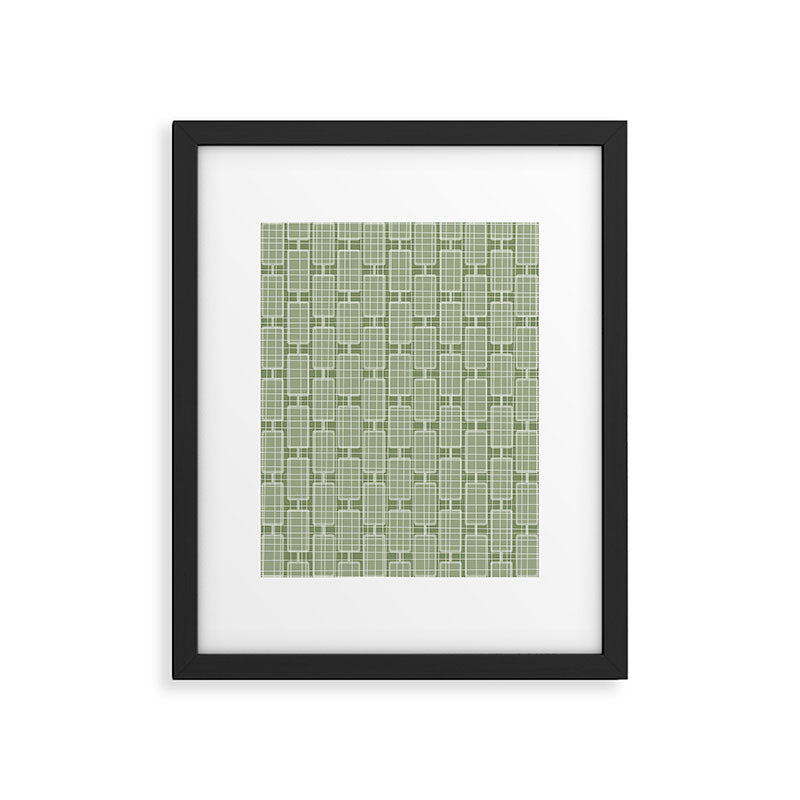 Mid Century Modern Woven Link Pattern in Green Sage Framed Art Print Gallery Image 5