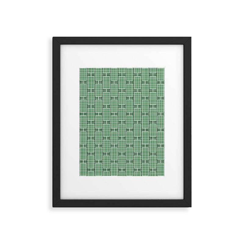 Mid Century Modern Woven Link Pattern in Green Framed Art Print Gallery Image 5