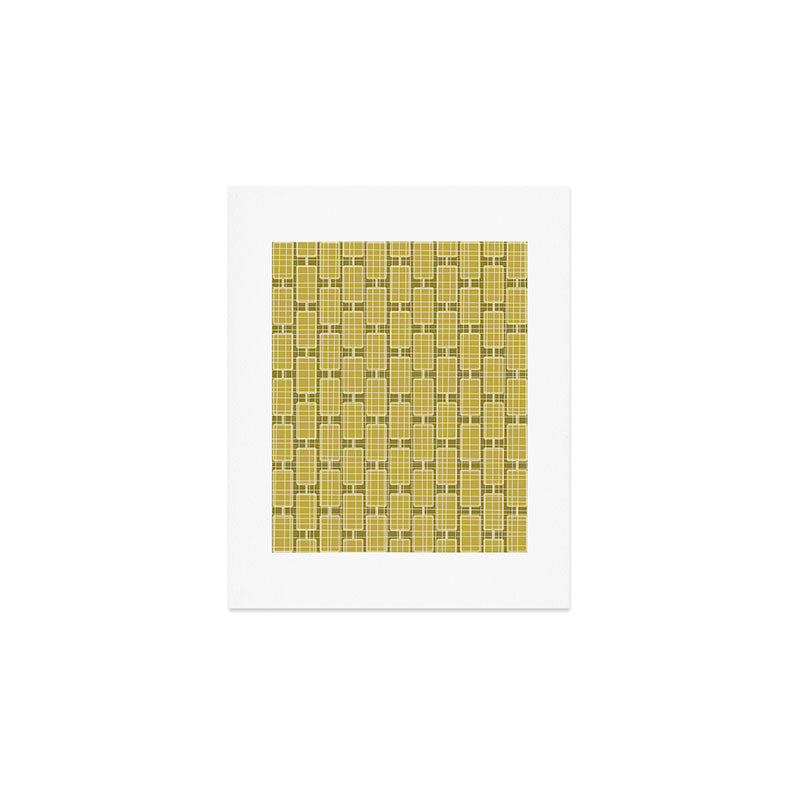 Mid Century Modern Woven Link Pattern in Olive Chartreuse Art Print Gallery Image 1