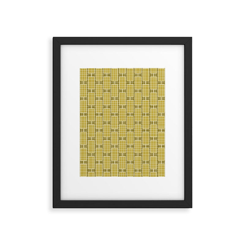 Mid Century Modern Woven Link Pattern in Olive Chartreuse Framed Art Print Gallery Image 5