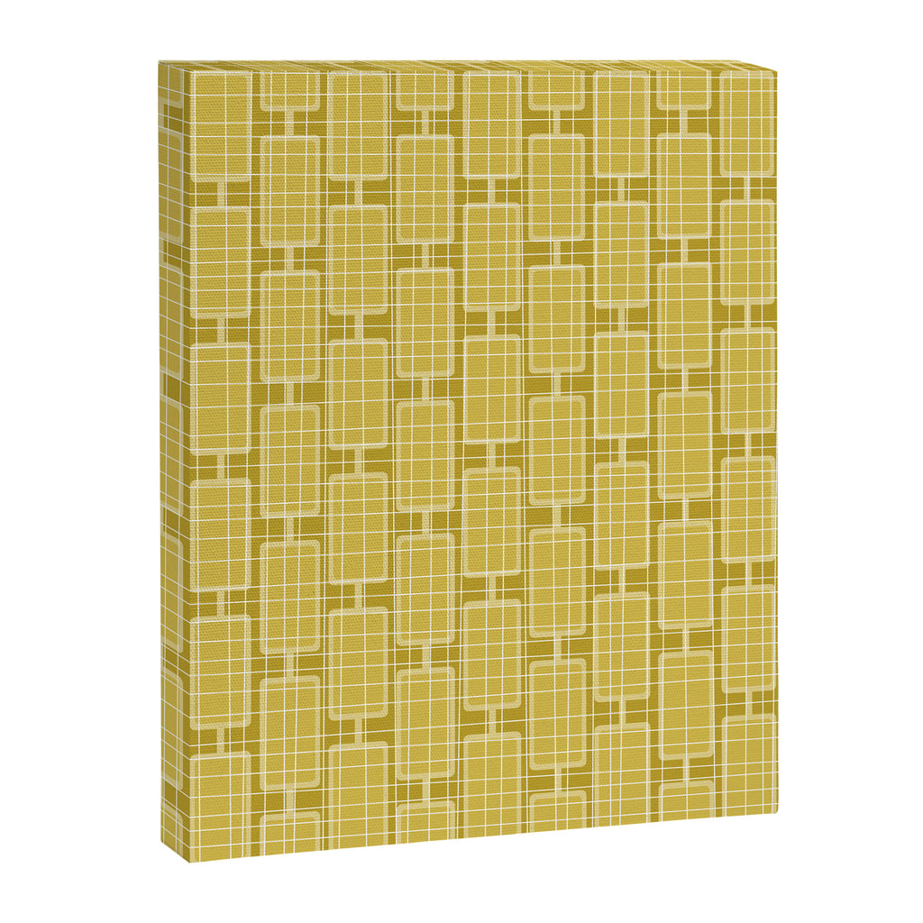 Mid Century Modern Woven Link Pattern in Olive Yellow and White Canvas Print Gallery Image 6
