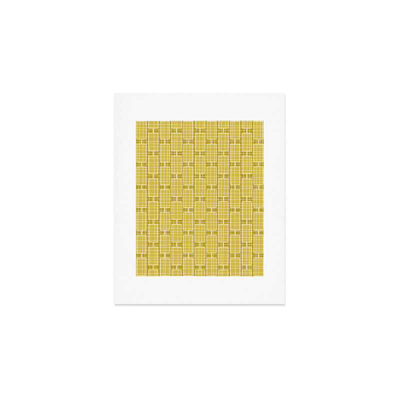 Mid Century Modern Woven Link Pattern in Olive Yellow and White Art Print Gallery Image 1