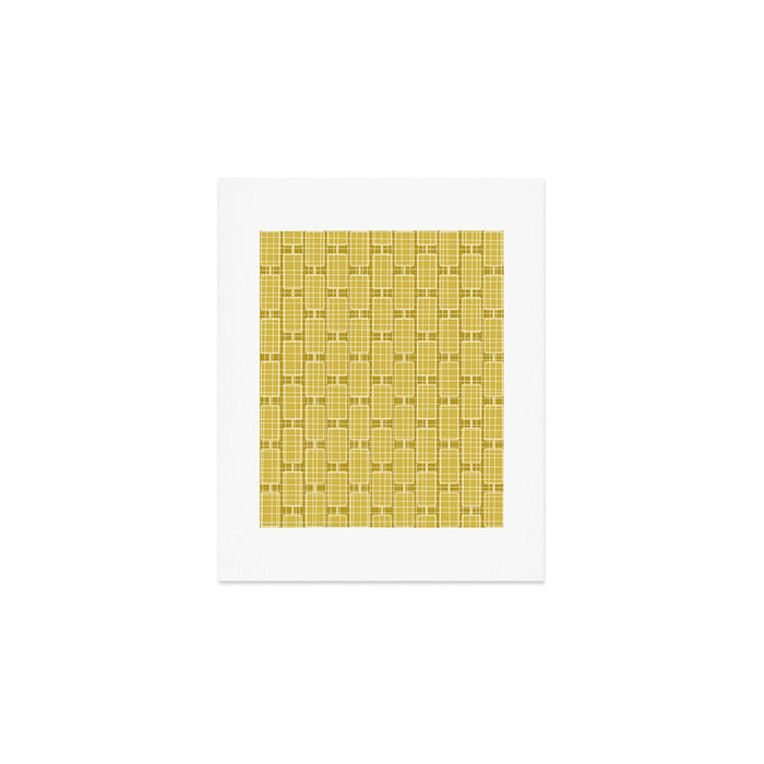 Mid Century Modern Woven Link Pattern in Olive Yellow and White Art Print Gallery Image 1