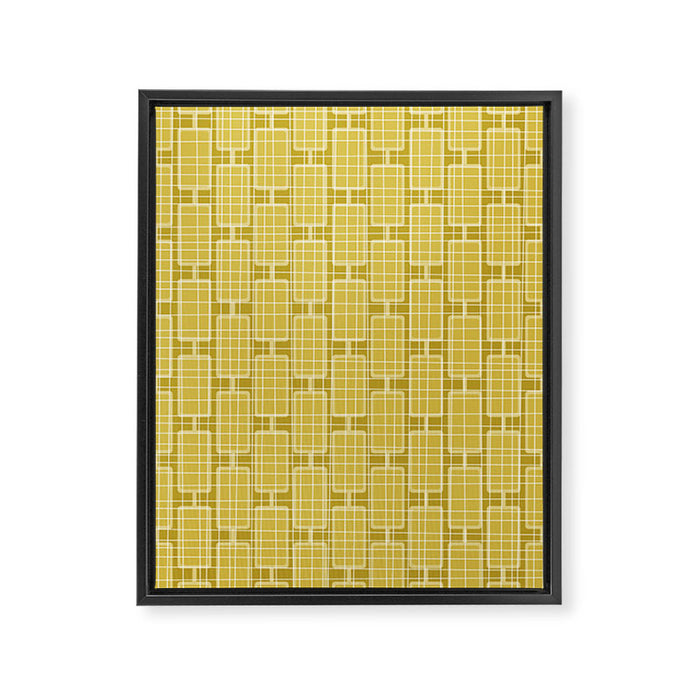 Mid Century Modern Woven Link Pattern in Olive Yellow and White Framed Canvas Print Gallery Image 1