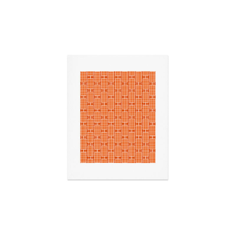 Mid Century Modern Woven Link Pattern in Orange and White Art Print Gallery Image 1