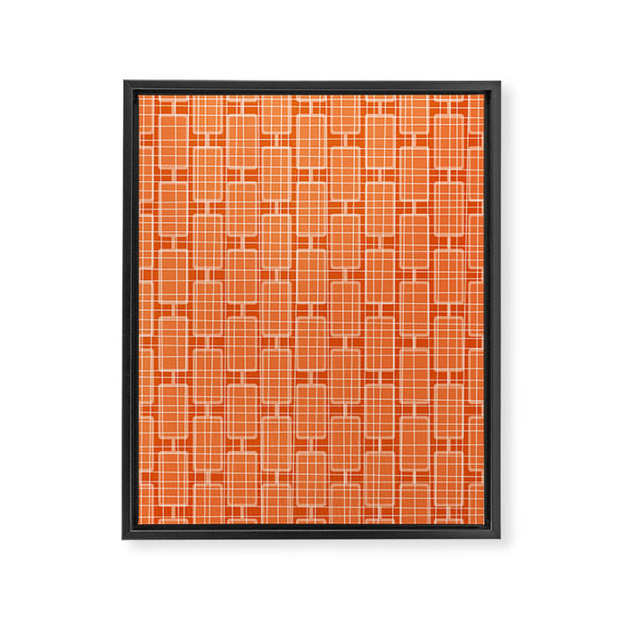 Mid Century Modern Woven Link Pattern in Orange and White Framed Canvas Print Gallery Image 1