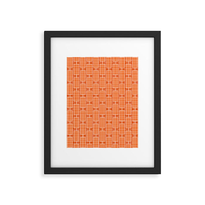 Mid Century Modern Woven Link Pattern in Orange and White Framed Art Print Gallery Image 1