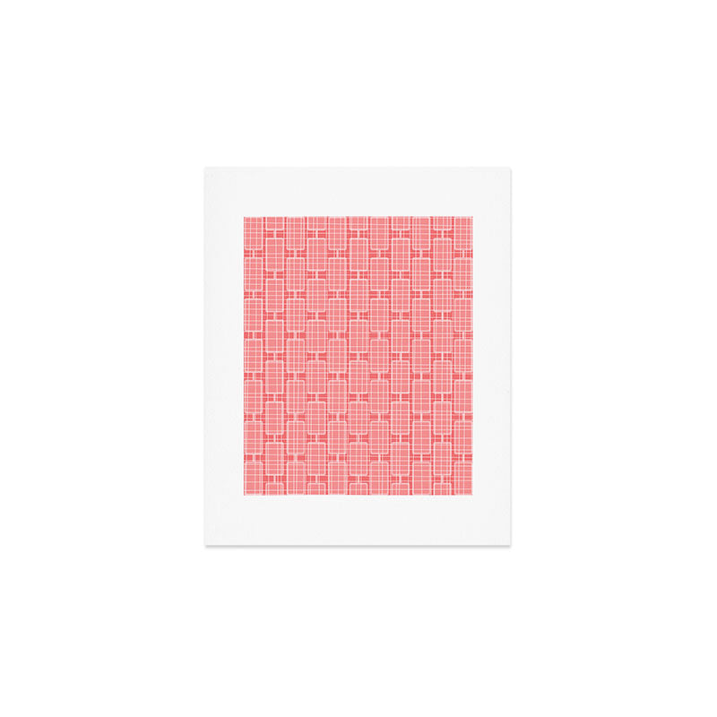 Mid Century Modern Woven Link Pattern in Pink and White Art Print Gallery Image 1