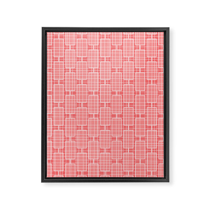 Mid Century Modern Woven Link Pattern in Pink and White Framed Canvas Print Gallery Image 1
