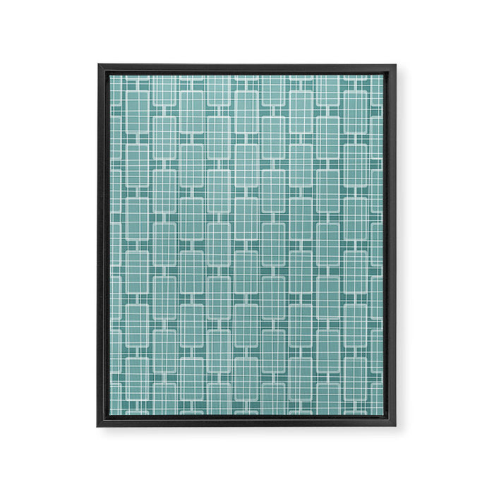 Mid Century Modern Woven Link Pattern in Teal Framed Canvas Print Gallery Image 1