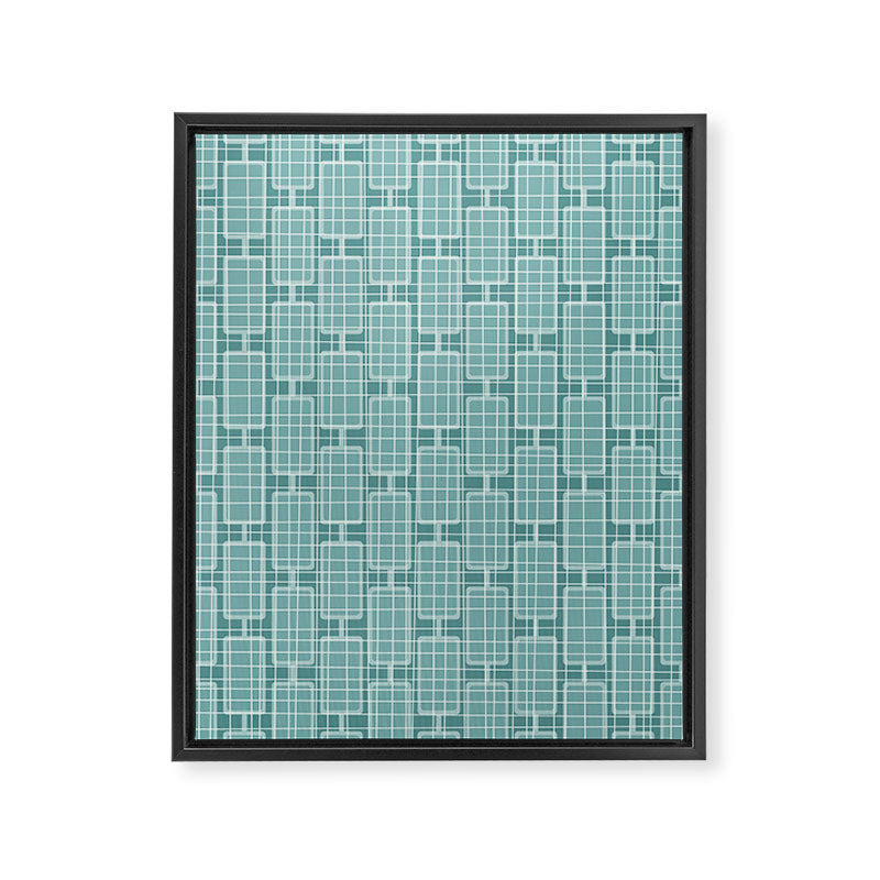 Mid Century Modern Woven Link Pattern in Teal Framed Canvas Print Gallery Image 6