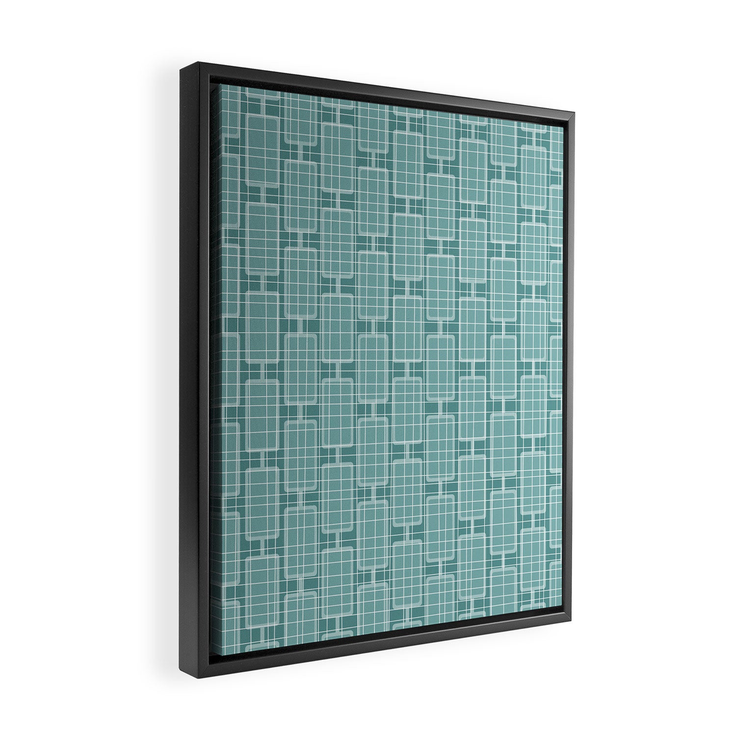 Mid Century Modern Woven Link Pattern in Teal Framed Canvas Print Gallery Image 2