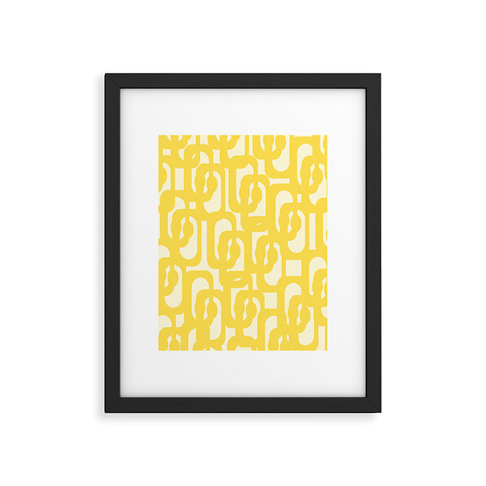 Mid Century Modern Yellow Loops Abstract Pattern Framed Art Print Gallery Image 1