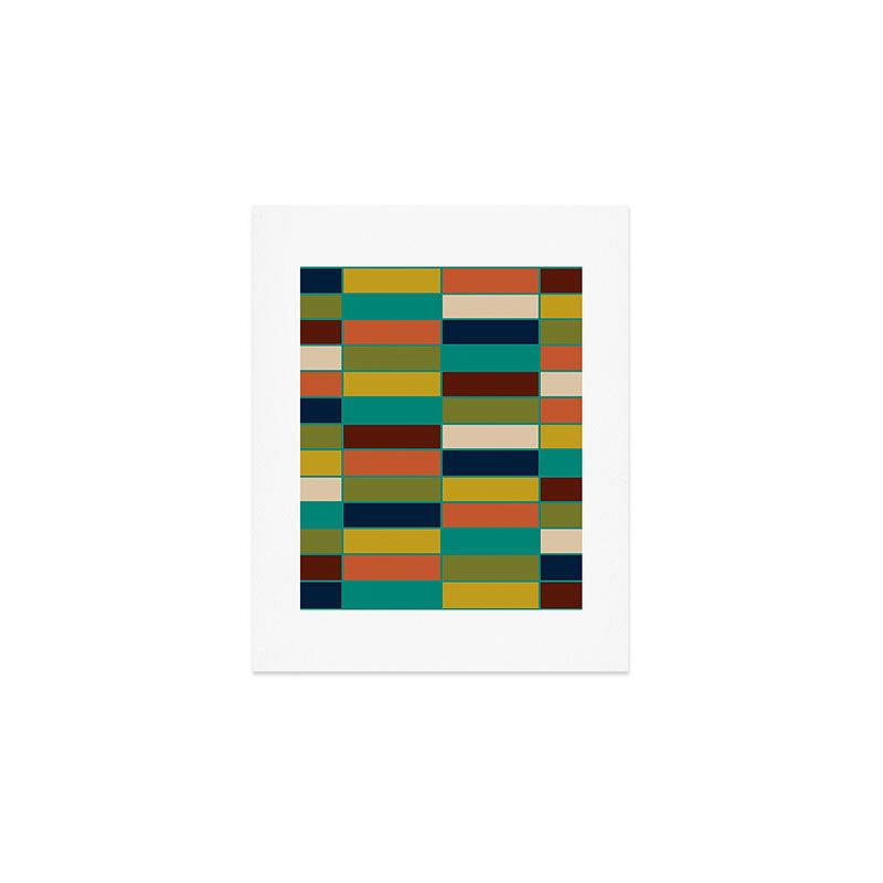 Mid Mod Blocks - Mid-century Modern Geometric Pattern in Mustard, Olive, Teal, and Orange Art Print Gallery Image 1