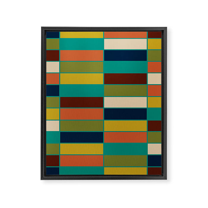 Mid Mod Blocks - Mid-century Modern Geometric Pattern in Mustard, Olive, Teal, and Orange Framed Canvas Print Gallery Image 1