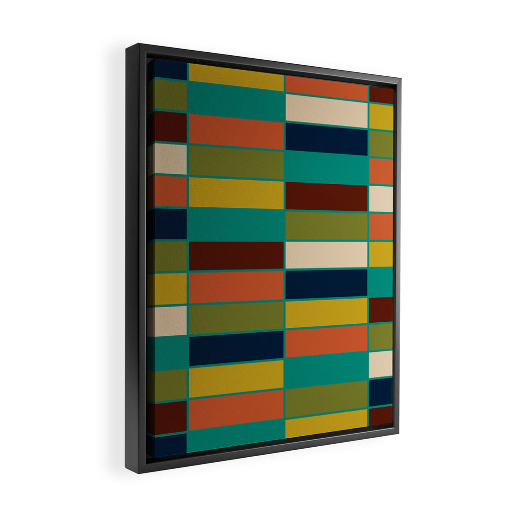 Mid Mod Blocks - Mid-century Modern Geometric Pattern in Mustard, Olive, Teal, and Orange Framed Canvas Print Gallery Image 2