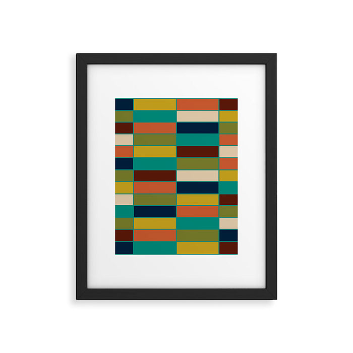 Mid Mod Blocks - Mid-century Modern Geometric Pattern in Mustard, Olive, Teal, and Orange Framed Art Print Gallery Image 1