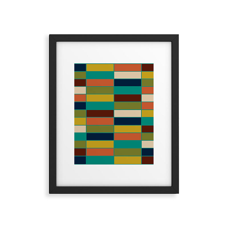 Mid Mod Blocks - Mid-century Modern Geometric Pattern in Mustard, Olive, Teal, and Orange Framed Art Print Gallery Image 6