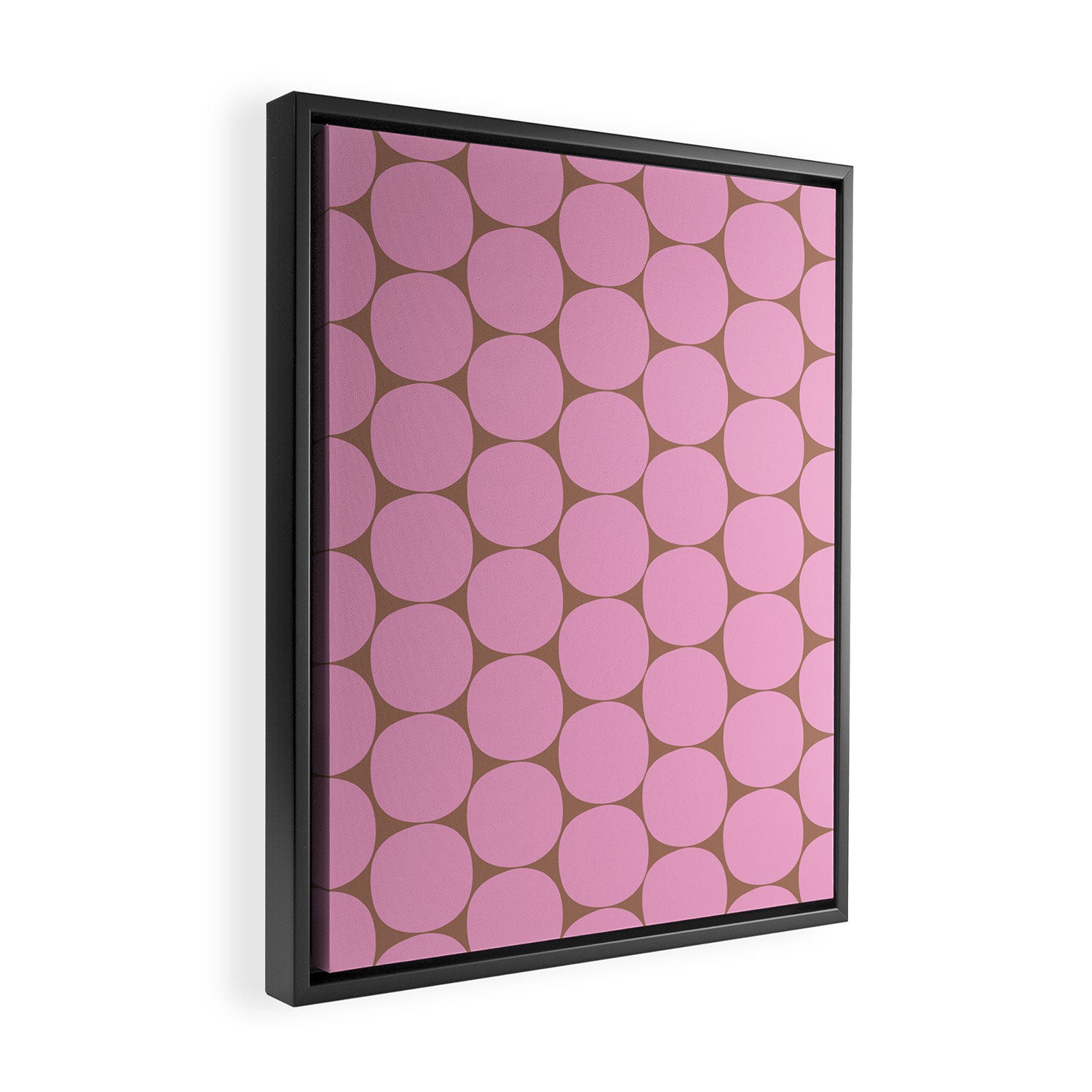 Mid Mod Dots Contemporary Pattern in Pink and Mocha Brown Framed Canvas Print Gallery Image 2