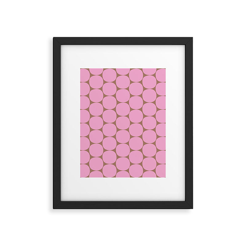 Mid Mod Dots Contemporary Pattern in Pink and Mocha Brown Framed Art Print Gallery Image 6