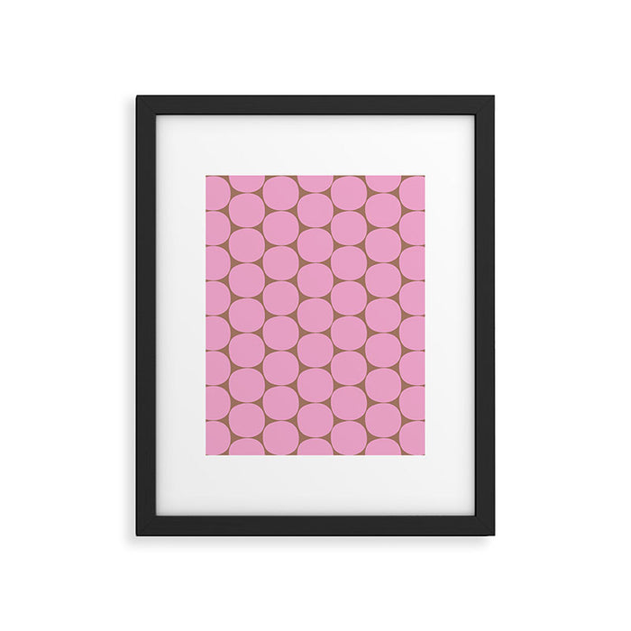 Mid Mod Dots Contemporary Pattern in Pink and Mocha Brown Framed Art Print Gallery Image 1
